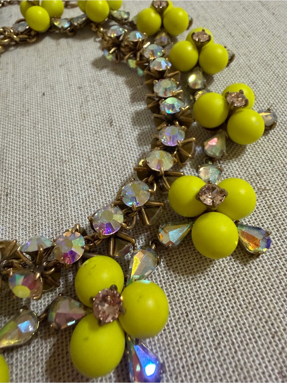 J.Crew RARE Yellow Floral Bib Statement Necklace AB Aurora Crystal Rhineston Y2K - Picture 5 of 14